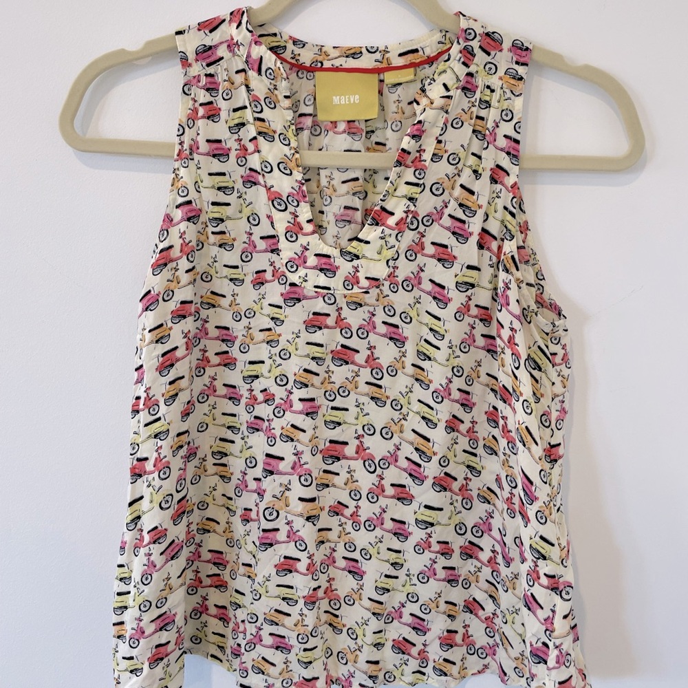 Maeve vespa print sleeveless blouse XS